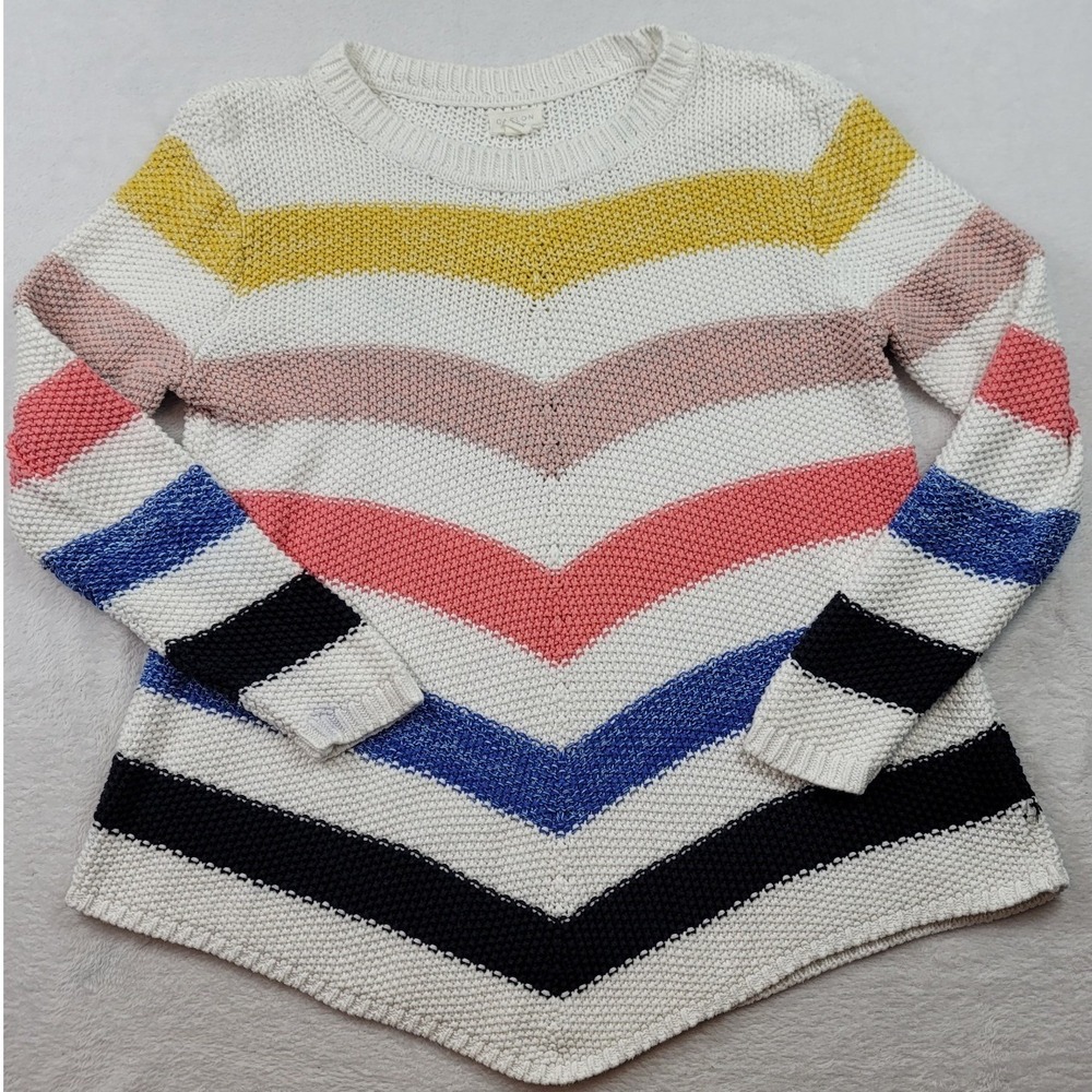 Caslon XL Cotton Chevron Stripe Knit Sweater Multi Color Crew Neck Pullover